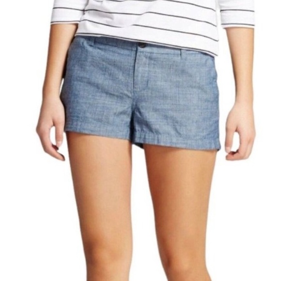 Merona Blue Chambray 100% Cotton Shorts Size 8 - Picture 1 of 7